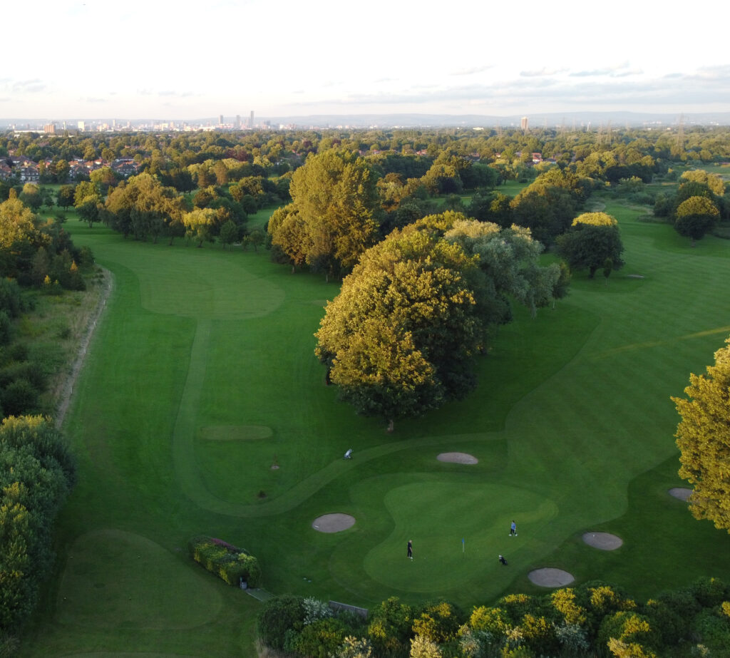 Flixton Golf Course Drone Shot from 37metres above (and behind) the 9th Tee Summer 2021 - Evening