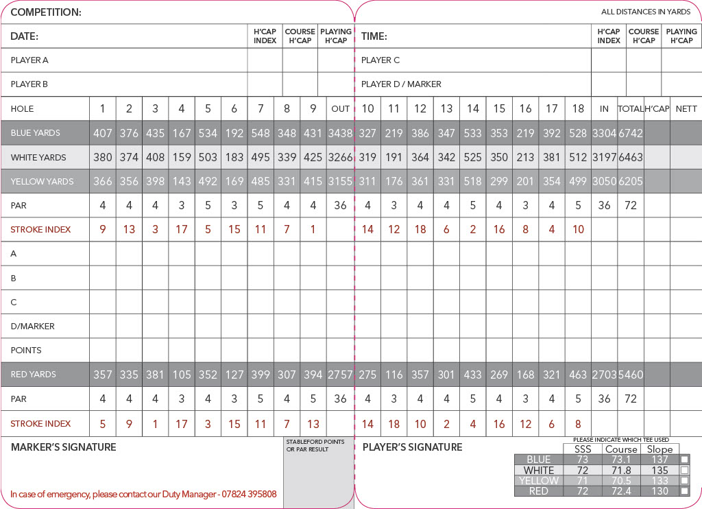 Foxhills Golf Club - Longcross Scorecard