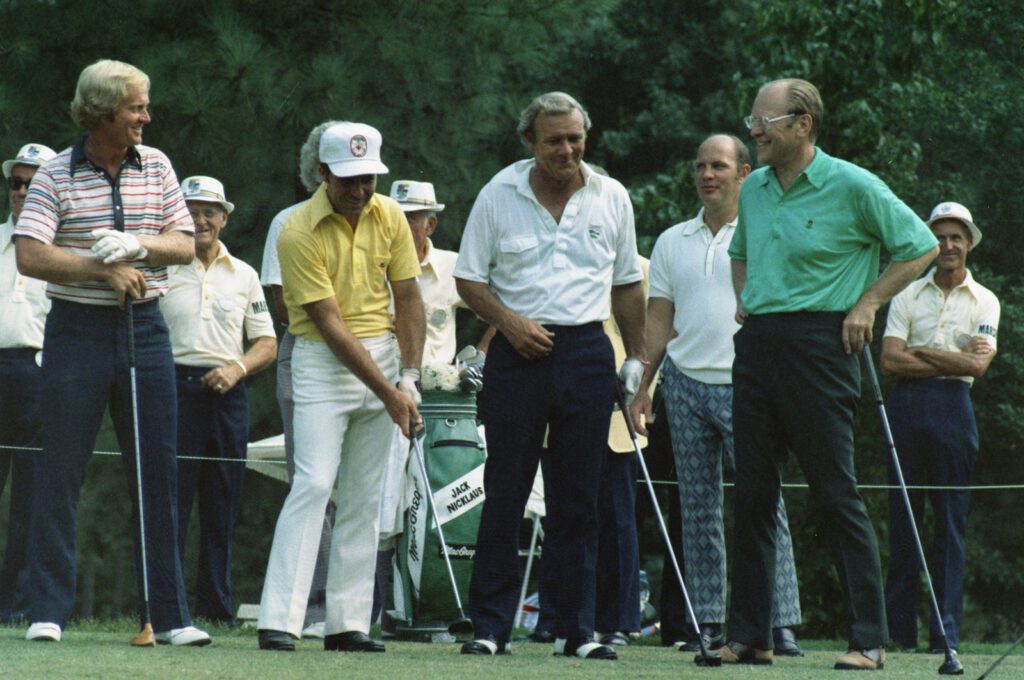 Arnold Palmer pictured with Jack Nicklaus, Gary Player and American President Gerald Ford